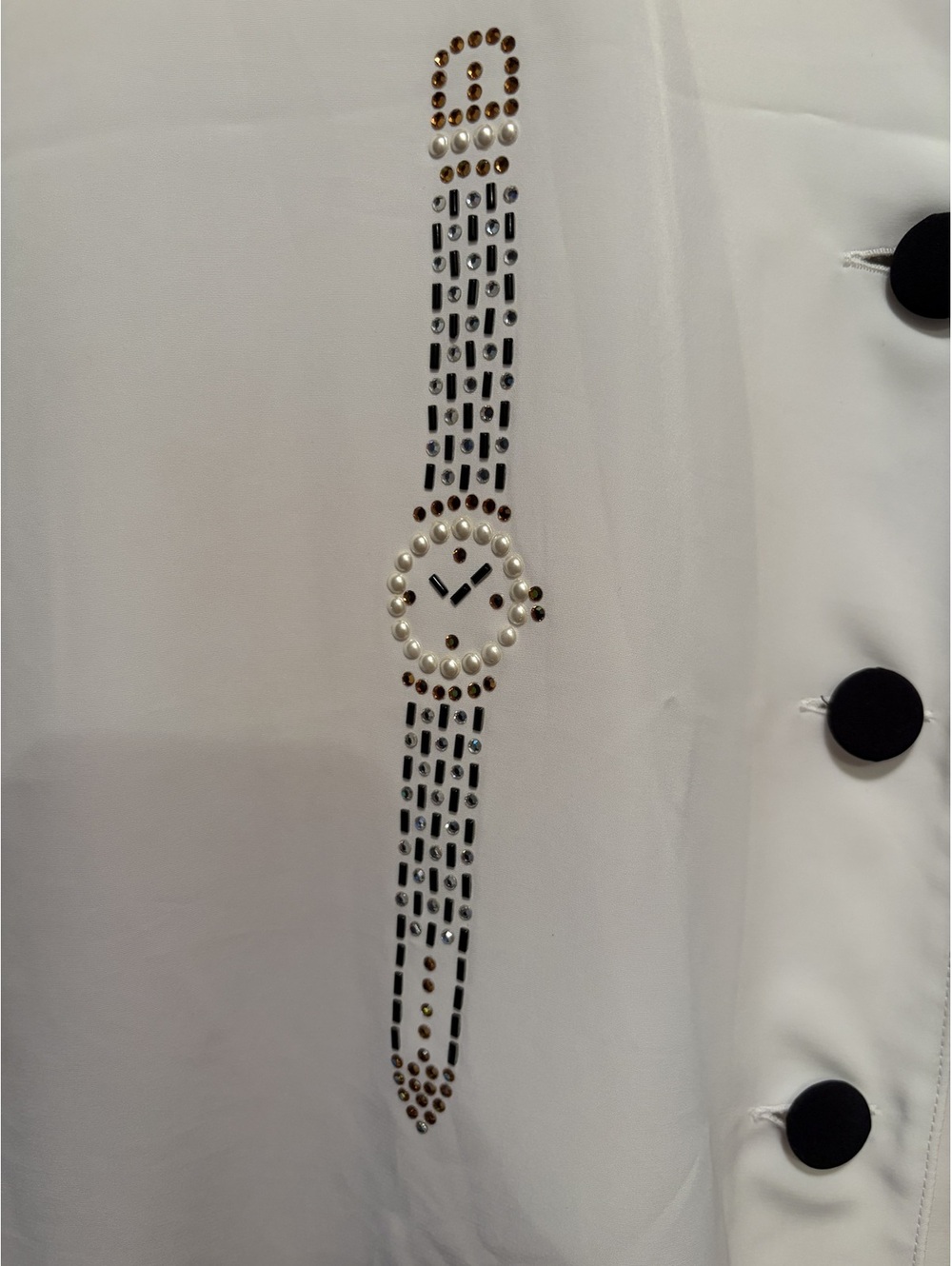 Black and White Color Block Button-Up Tunic with Sheer Sleeves and Watch‎ Detail - Picture 3 of 8